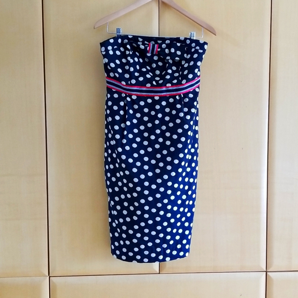 Anthropologie (Maeve) Polka Dot Side Zip Strapless Dress Sz 8